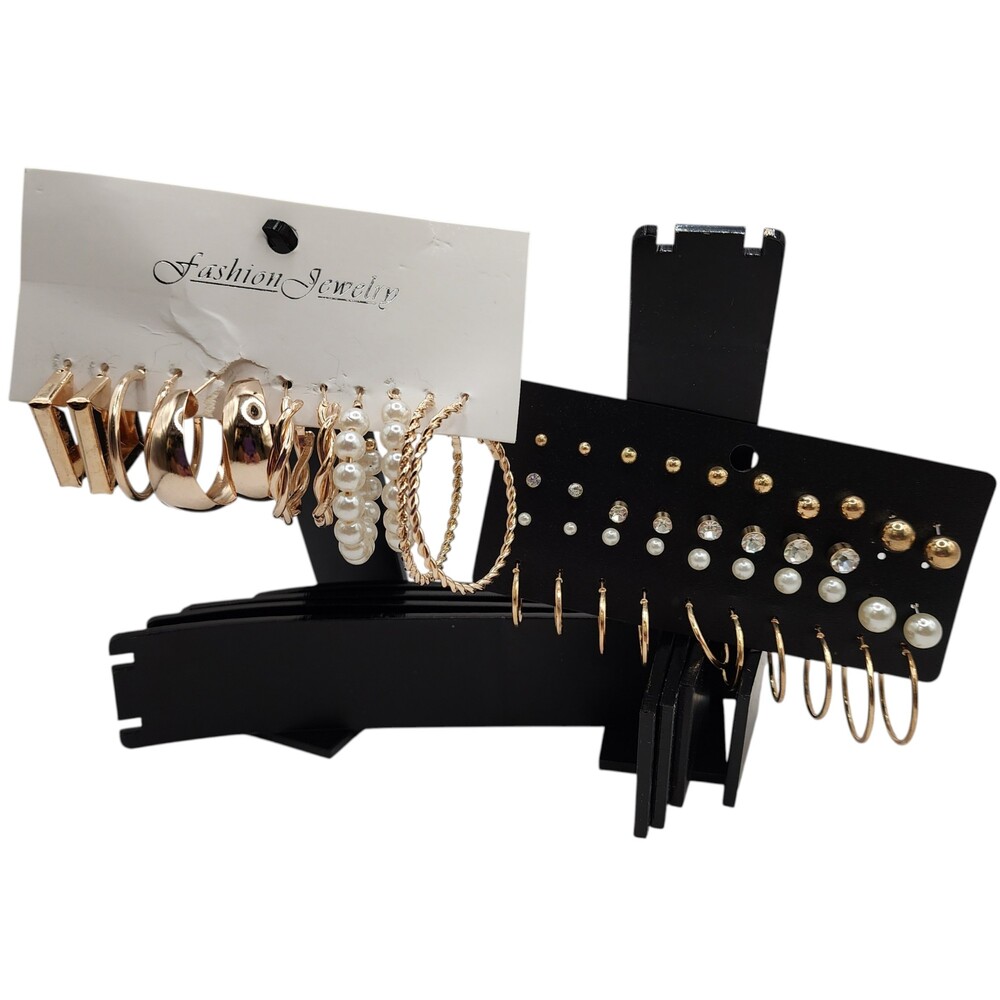 Gold Tone Hoop Stud Earring Lot Pack Pearl Rhinestone Multipack NWOT